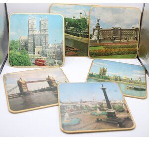 Vintage England Win-el-Ware Table Mats Case 6 London Scenes Heat Resist Trivets